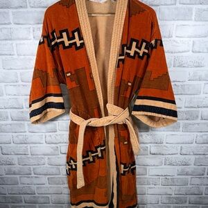 VTG State O Maine HEAVY TERRY CLOTH Retro Southwestern POCKETS Lounge ROBE OS